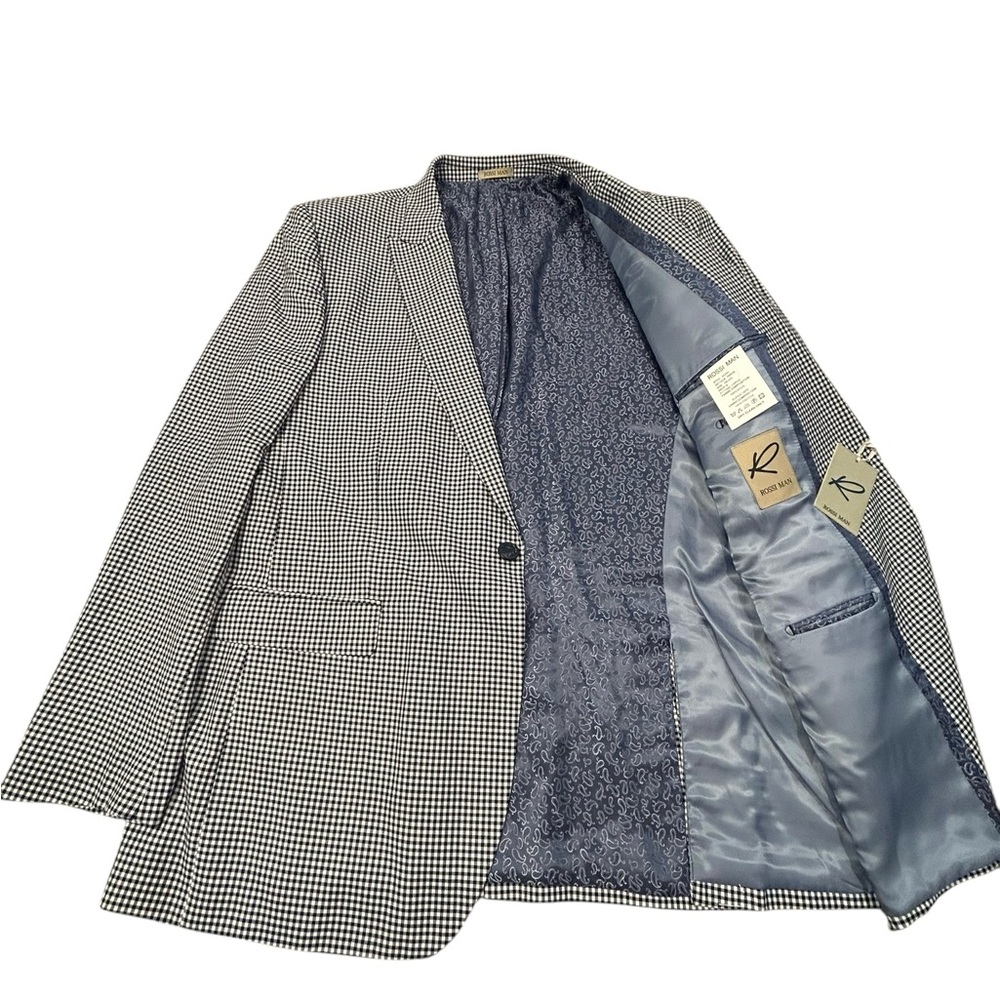 Rossi Man Noah Super 150s Blue‎ and White Checkered Blazer 48L 100% Wool NWT